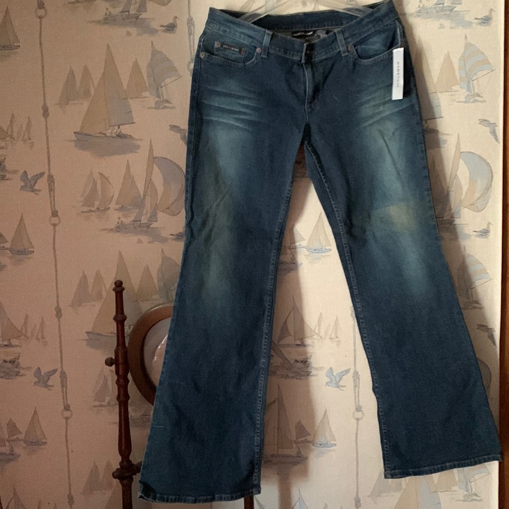 DKNY JEANS LITTLE DARKER BLUE Times Square Flare Super Low Rise Slim Fit 0 worn